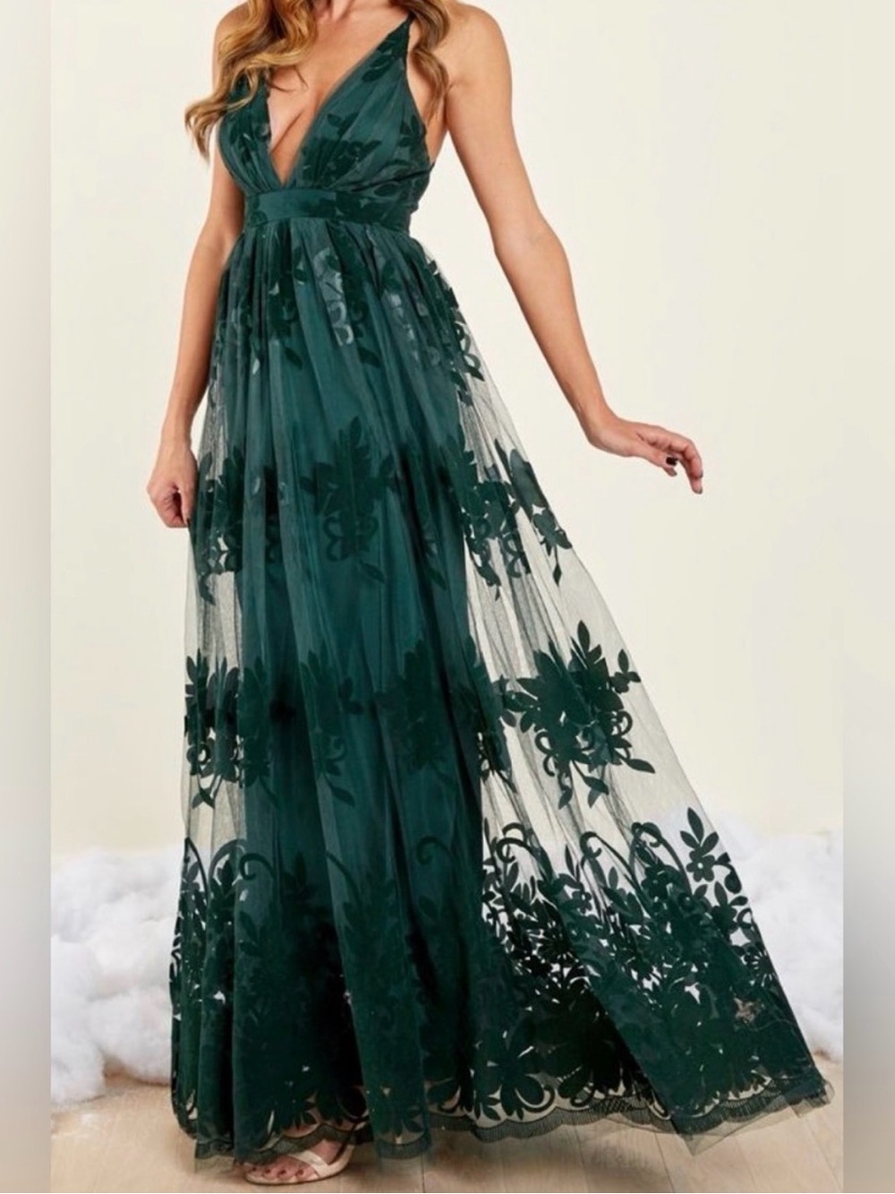 Luxxel forest green lace wedding guest dress